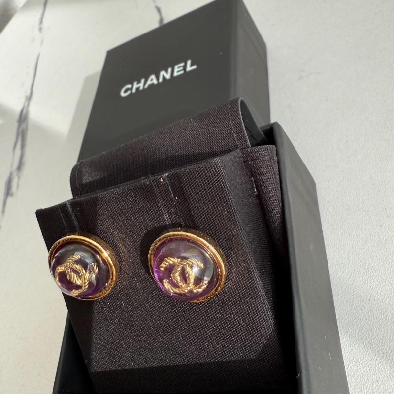 質感招財紫色💜香奈兒耳環-8