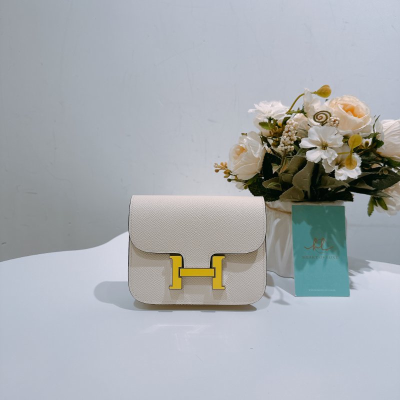 TW4571	Hermes 愛馬仕 康康卡包 小皮具 奶油白拼黃陶瓷面 Constnace Slim Wallet-0