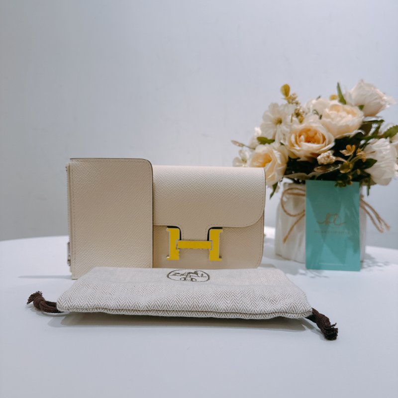 TW4571	Hermes 愛馬仕 康康卡包 小皮具 奶油白拼黃陶瓷面 Constnace Slim Wallet-17