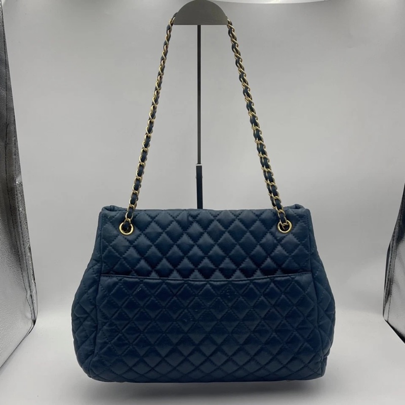 正品CHANEL香奈兒海軍藍菱格紋皮革前袋鏈條手提包-2