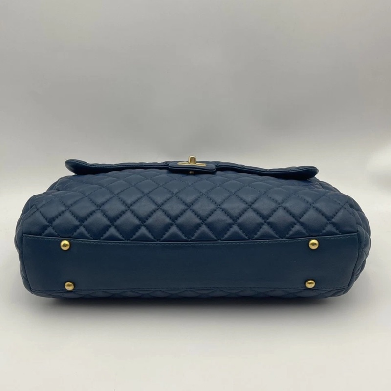 正品CHANEL香奈兒海軍藍菱格紋皮革前袋鏈條手提包-3