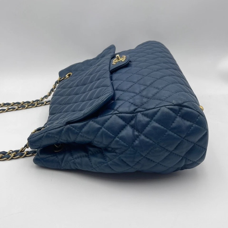 正品CHANEL香奈兒海軍藍菱格紋皮革前袋鏈條手提包-7