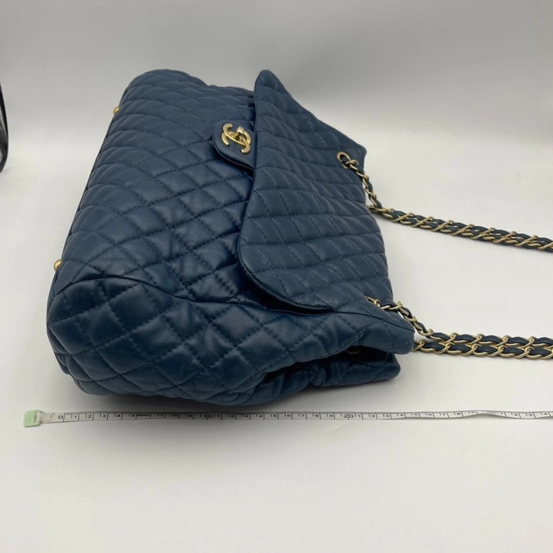 正品CHANEL香奈兒海軍藍菱格紋皮革前袋鏈條手提包-8