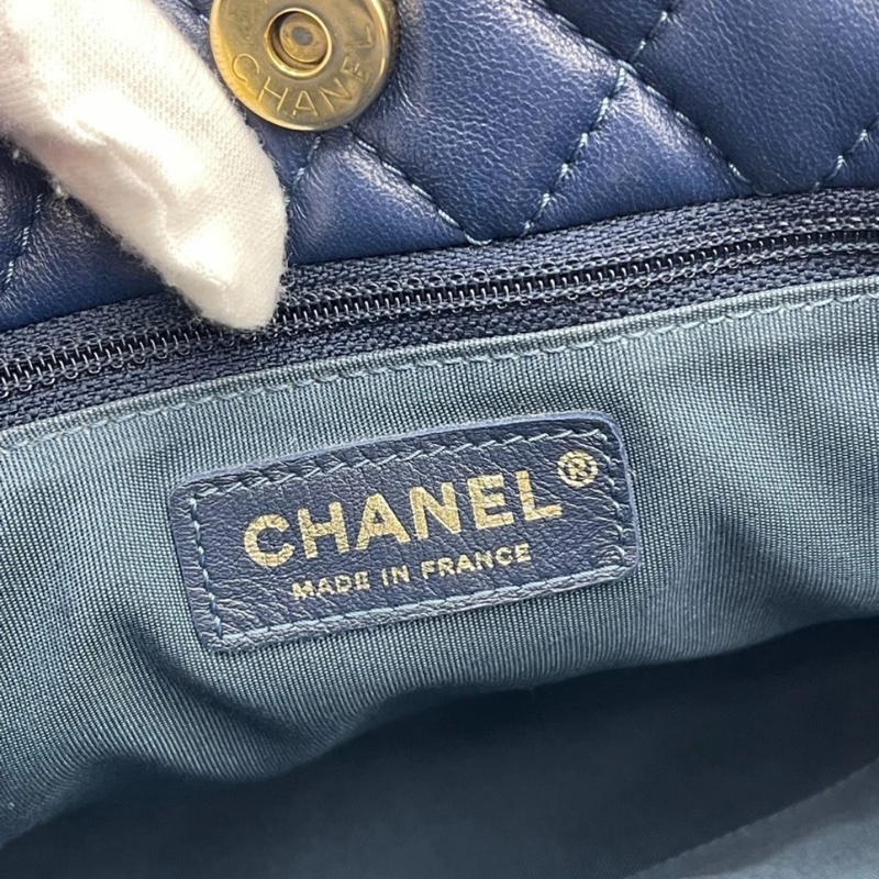 正品CHANEL香奈兒海軍藍菱格紋皮革前袋鏈條手提包-9