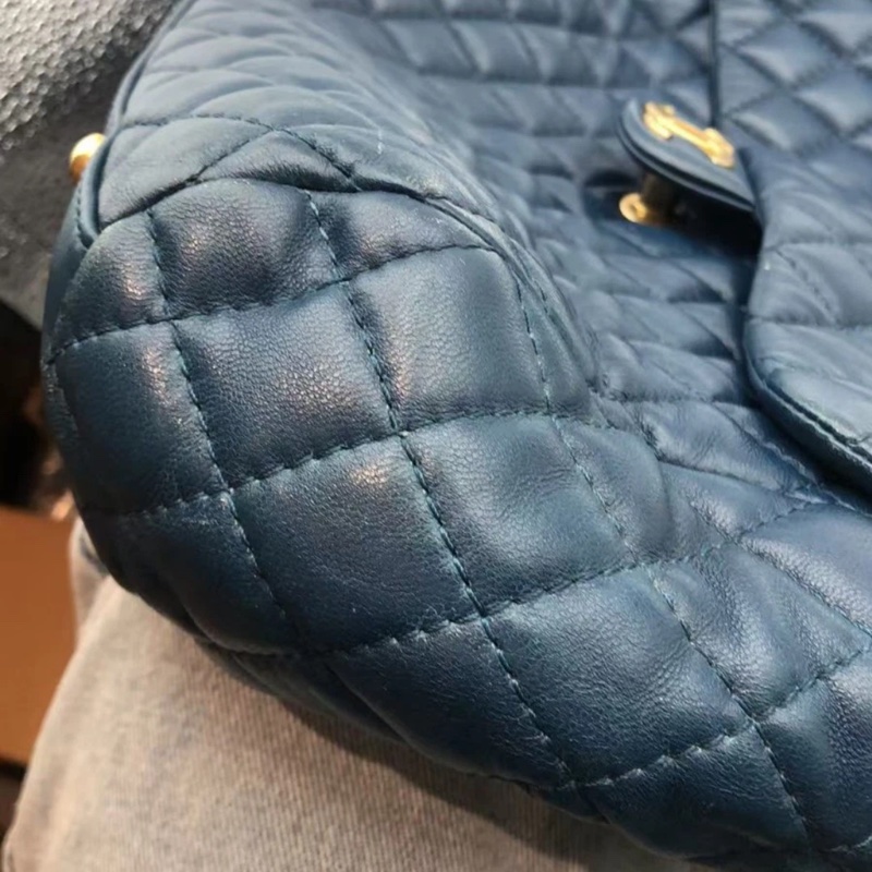 正品CHANEL香奈兒海軍藍菱格紋皮革前袋鏈條手提包-12