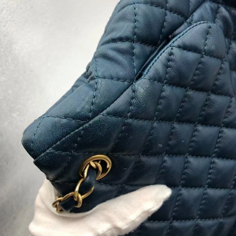 正品CHANEL香奈兒海軍藍菱格紋皮革前袋鏈條手提包-15