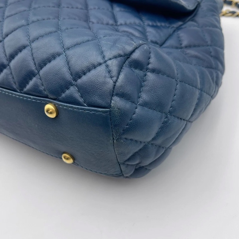 正品CHANEL香奈兒海軍藍菱格紋皮革前袋鏈條手提包-17