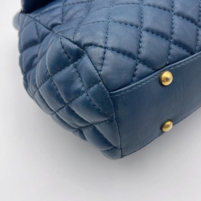 正品CHANEL香奈兒海軍藍菱格紋皮革前袋鏈條手提包-20