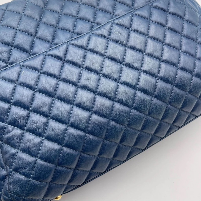正品CHANEL香奈兒海軍藍菱格紋皮革前袋鏈條手提包-21