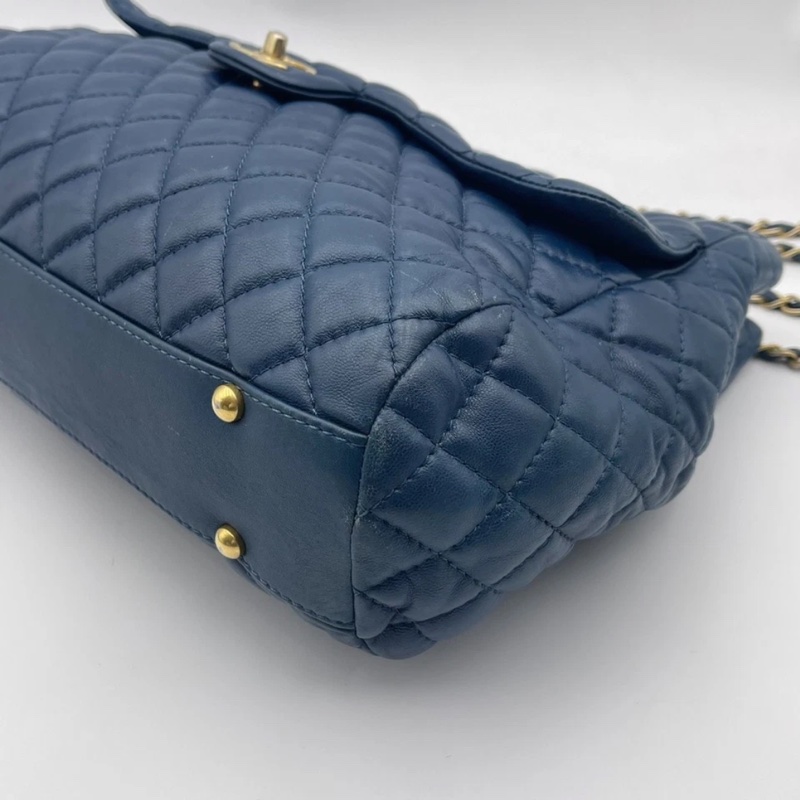 正品CHANEL香奈兒海軍藍菱格紋皮革前袋鏈條手提包-22