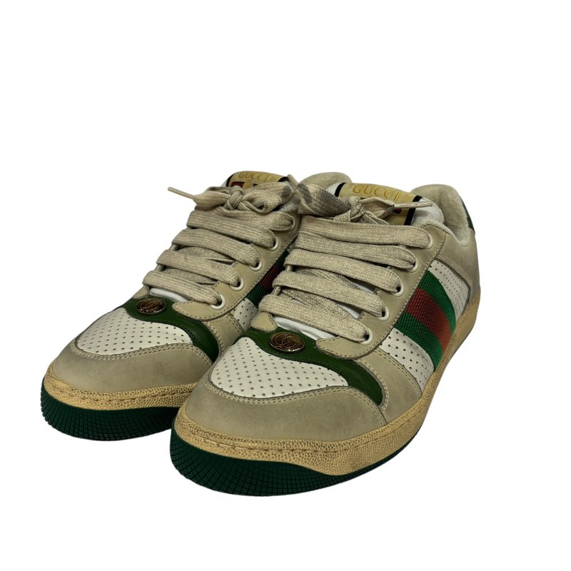 【美收精品】GUCCI 復古風綠橘白休閒鞋 4-564-0