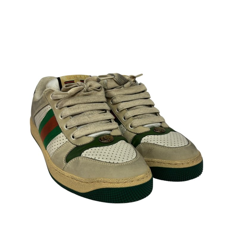 【美收精品】GUCCI 復古風綠橘白休閒鞋 4-564-1