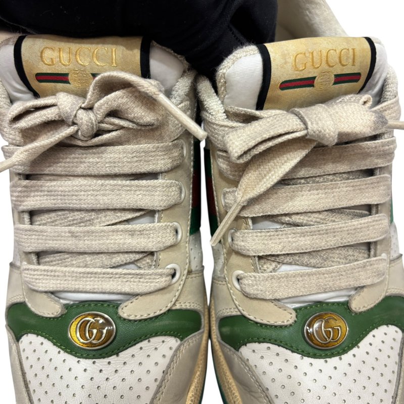 【美收精品】GUCCI 復古風綠橘白休閒鞋 4-564-4