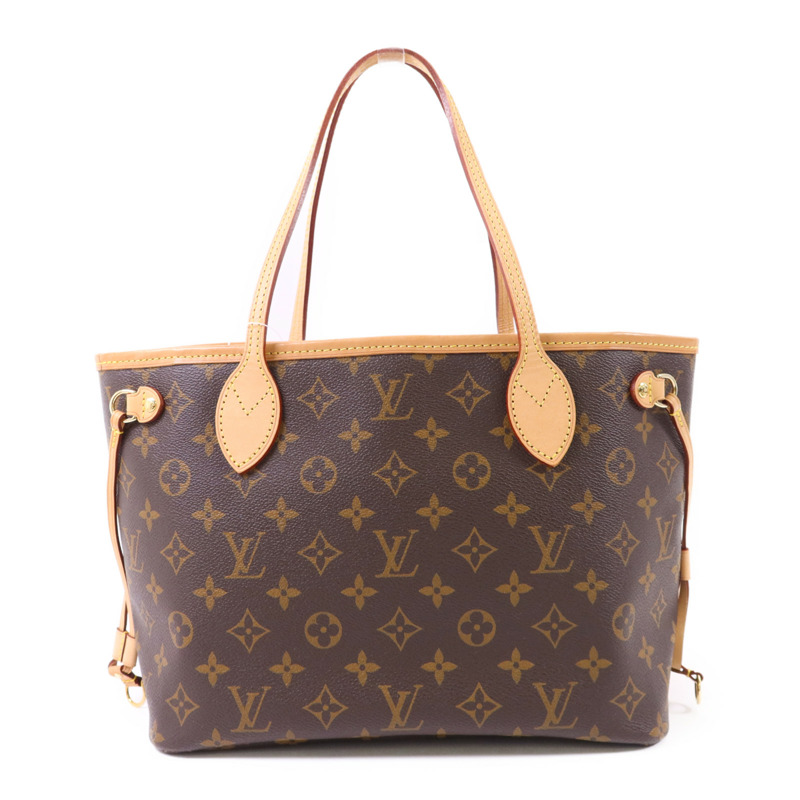 LOUIS VUITTON Monogram Neverfull PM金扣手挽袋棕色-1