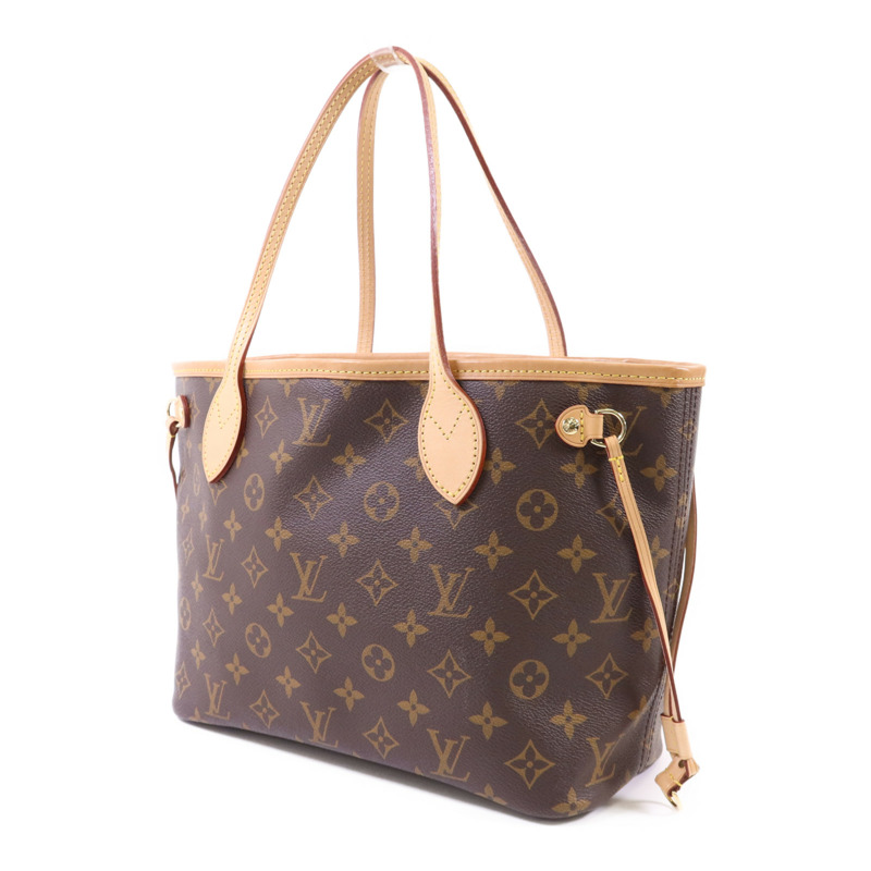 LOUIS VUITTON Monogram Neverfull PM金扣手挽袋棕色-2