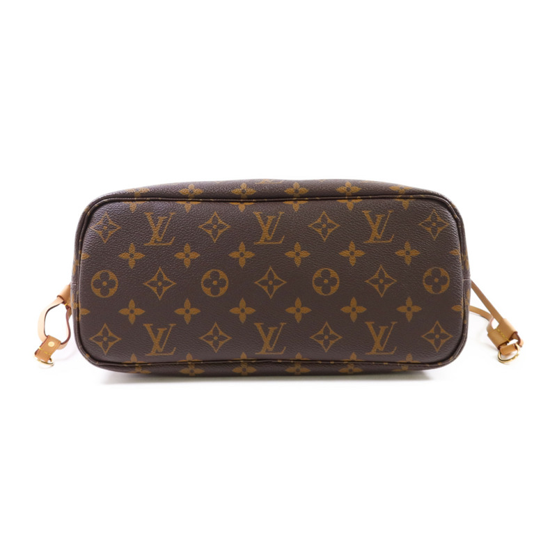 LOUIS VUITTON Monogram Neverfull PM金扣手挽袋棕色-3