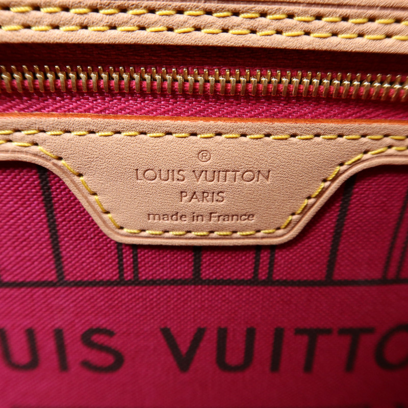 LOUIS VUITTON Monogram Neverfull PM金扣手挽袋棕色-6