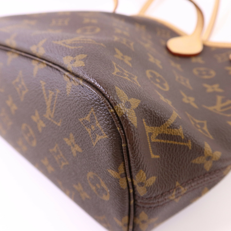 LOUIS VUITTON Monogram Neverfull PM金扣手挽袋棕色-8