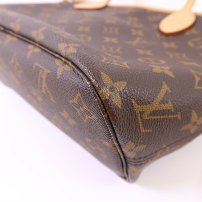 LOUIS VUITTON Monogram Neverfull PM金扣手挽袋棕色-10