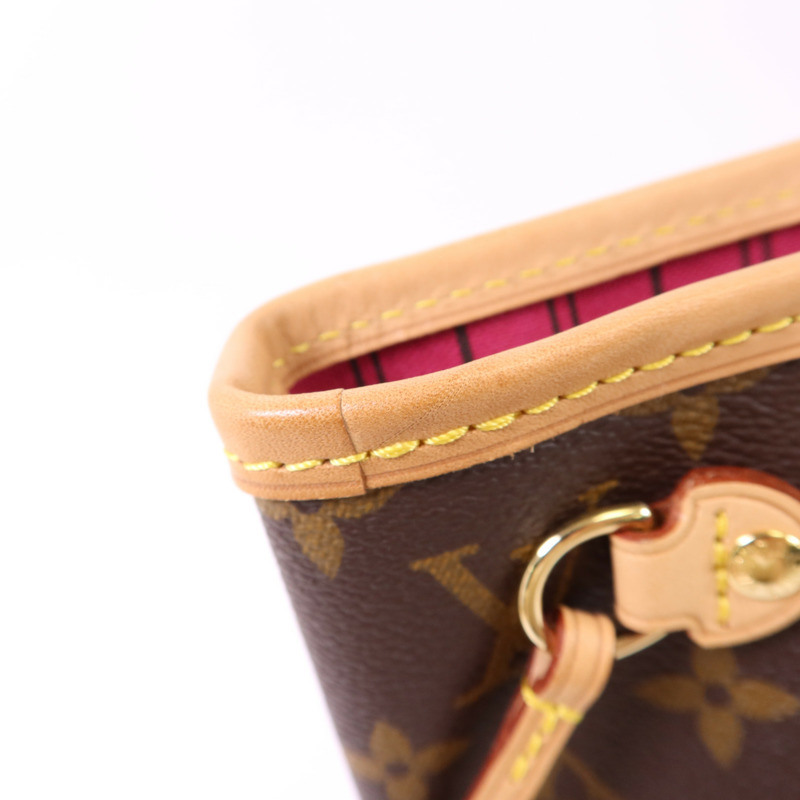 LOUIS VUITTON Monogram Neverfull PM金扣手挽袋棕色-12