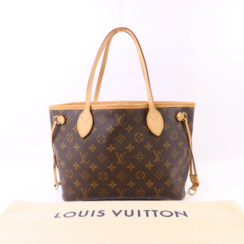 LOUIS VUITTON Monogram Neverfull PM金扣手挽袋棕色-14
