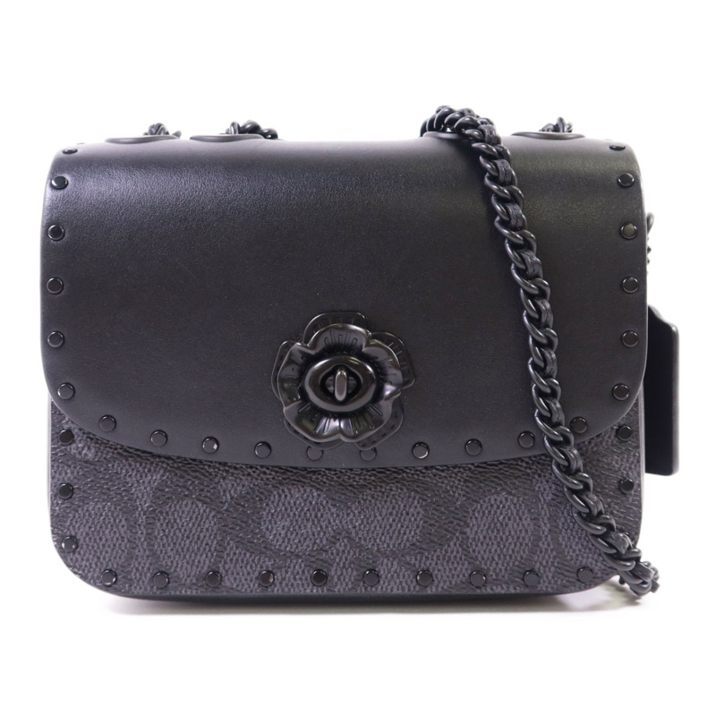 COACH 塗層帆布/牛皮皮革Mini Flap Crossbody Bag鏈帶肩背袋-0