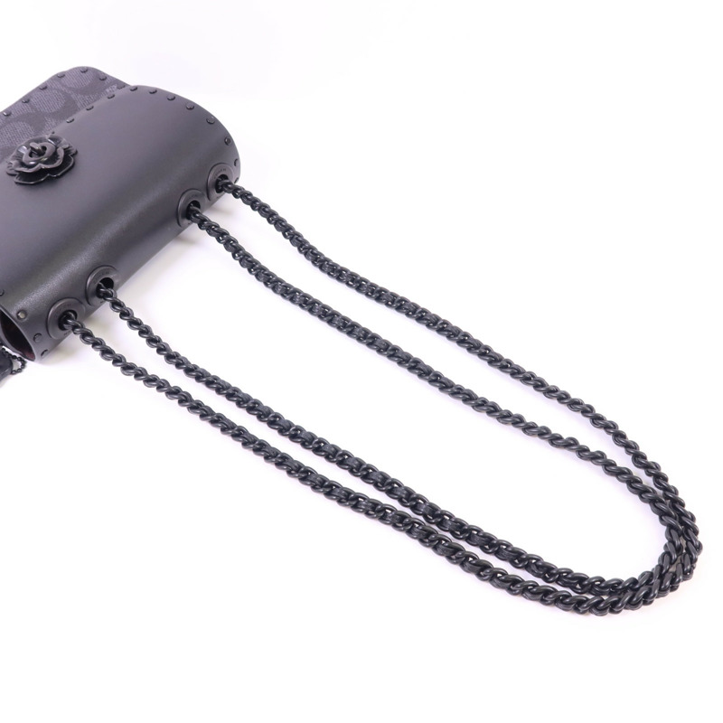 COACH 塗層帆布/牛皮皮革Mini Flap Crossbody Bag鏈帶肩背袋-4