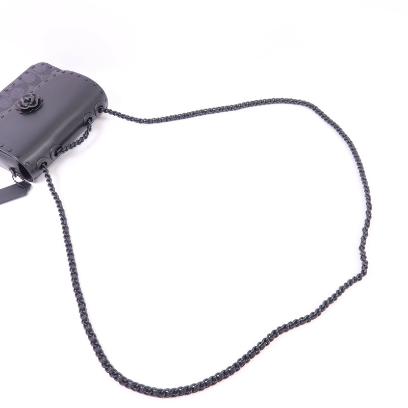 COACH 塗層帆布/牛皮皮革Mini Flap Crossbody Bag鏈帶肩背袋-5