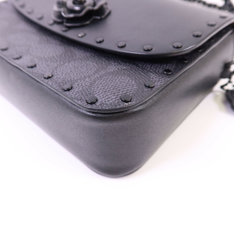COACH 塗層帆布/牛皮皮革Mini Flap Crossbody Bag鏈帶肩背袋-11