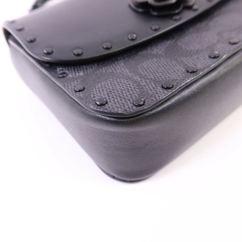 COACH 塗層帆布/牛皮皮革Mini Flap Crossbody Bag鏈帶肩背袋-12