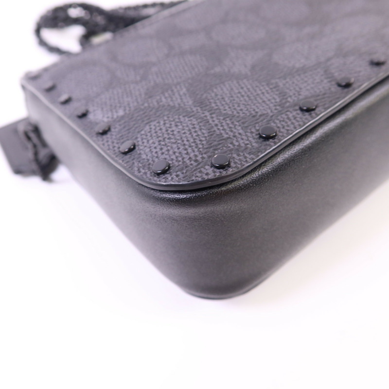 COACH 塗層帆布/牛皮皮革Mini Flap Crossbody Bag鏈帶肩背袋-14