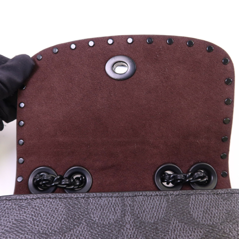 COACH 塗層帆布/牛皮皮革Mini Flap Crossbody Bag鏈帶肩背袋-15