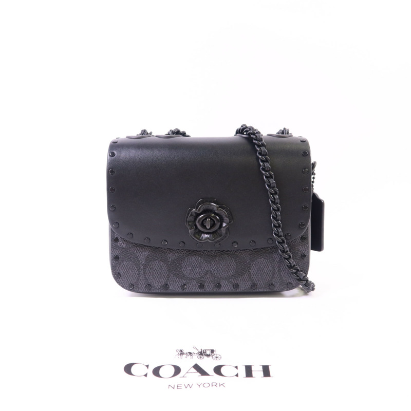 COACH 塗層帆布/牛皮皮革Mini Flap Crossbody Bag鏈帶肩背袋-16
