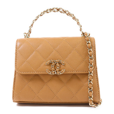 CHANEL 牛皮皮革Mini Top Handle Flap Bag金扣手挽肩背兩用袋