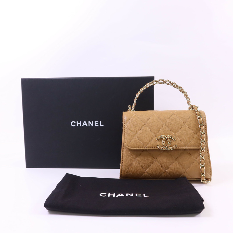 CHANEL 牛皮皮革Mini Top Handle Flap Bag金扣手挽肩背兩用袋-15