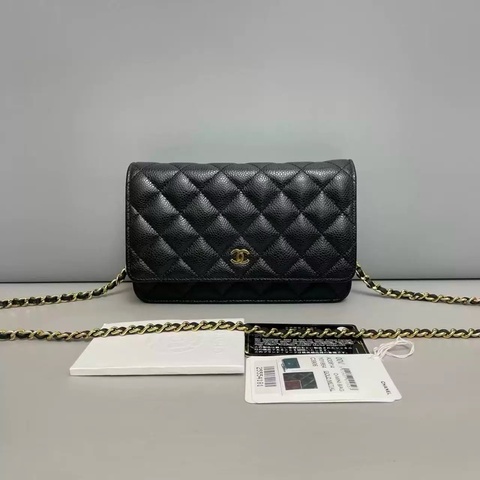 🌷有吊牌！Chanel香奈兒 WOC 黑金荔枝皮 保卡款