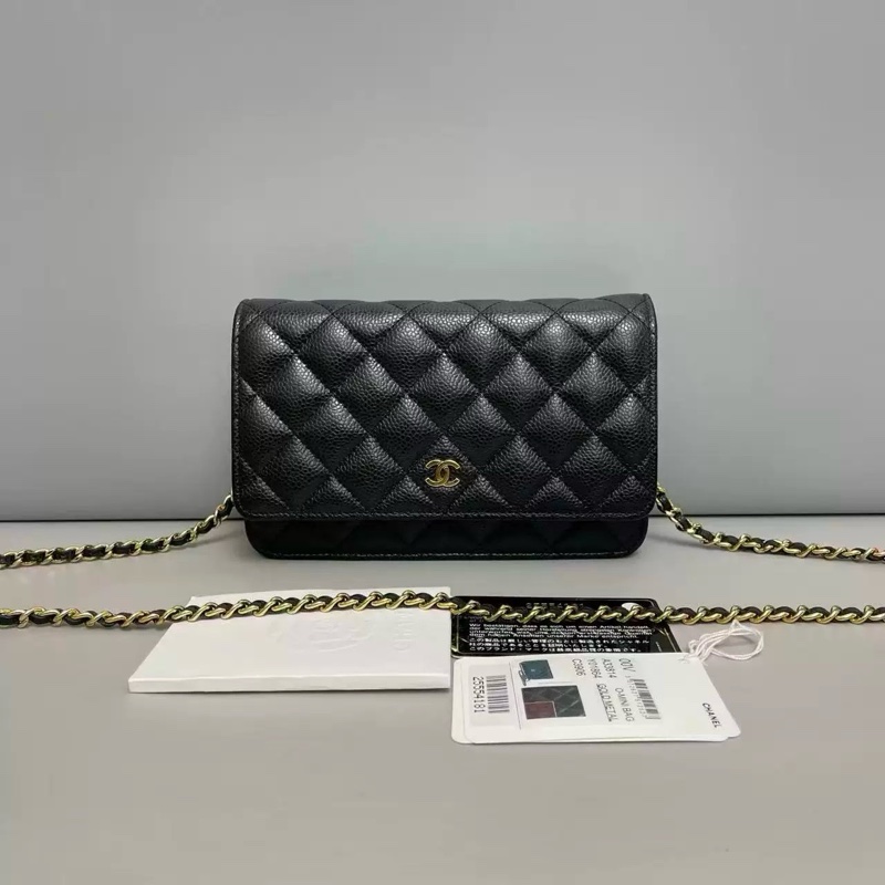 🌷有吊牌！Chanel香奈兒 WOC 黑金荔枝皮 保卡款-0