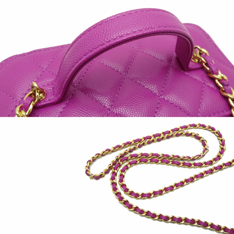 香奈兒女士化妝包單肩包 AP3017 魚子醬紋皮革 紫色-4