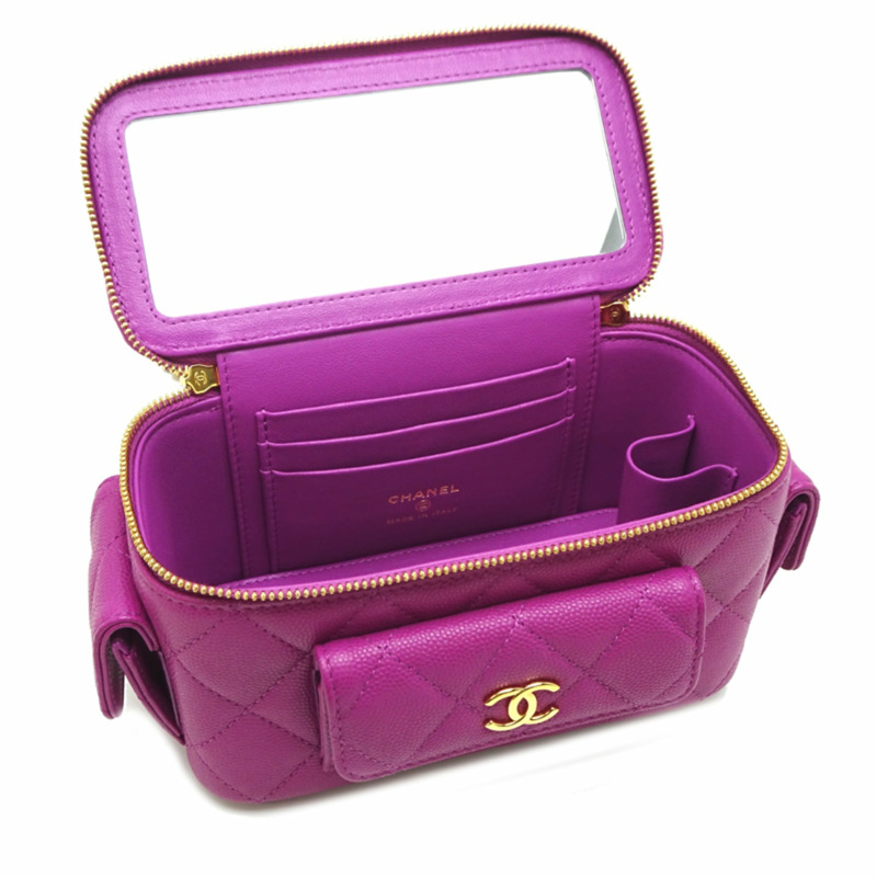 香奈兒女士化妝包單肩包 AP3017 魚子醬紋皮革 紫色-5
