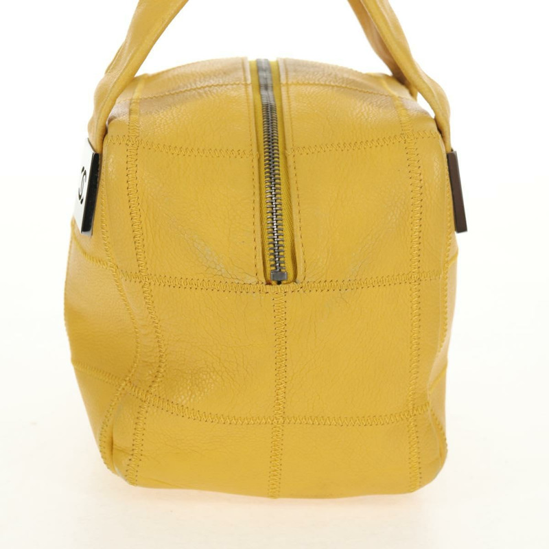 【日本直送】香奈兒 Choco Bar 手提包，魚子醬紋小牛皮，黃色銀色雙C標誌，正品編號 154042V-2