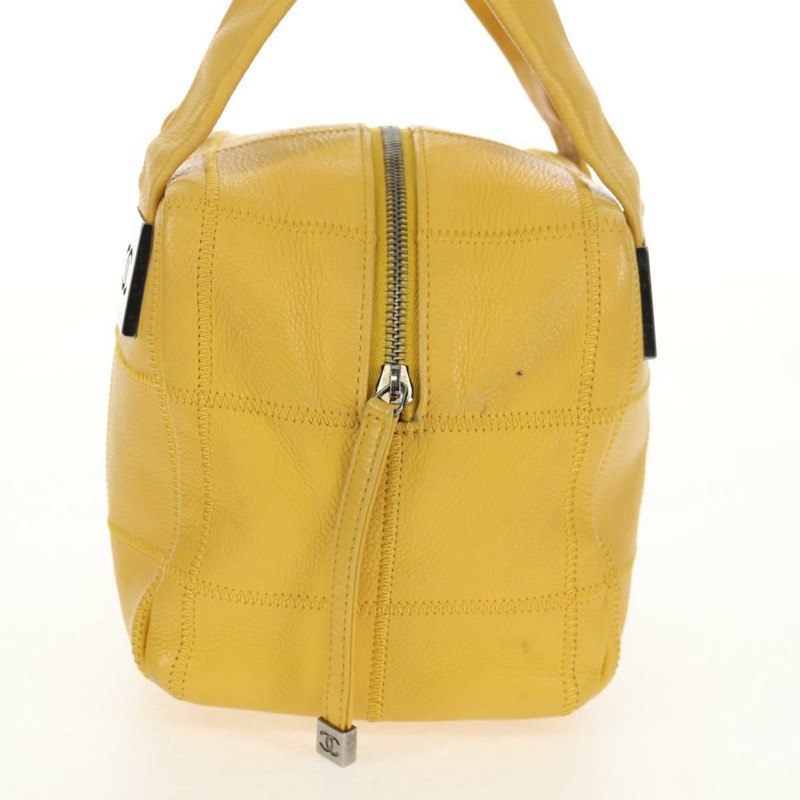 【日本直送】香奈兒 Choco Bar 手提包，魚子醬紋小牛皮，黃色銀色雙C標誌，正品編號 154042V-3