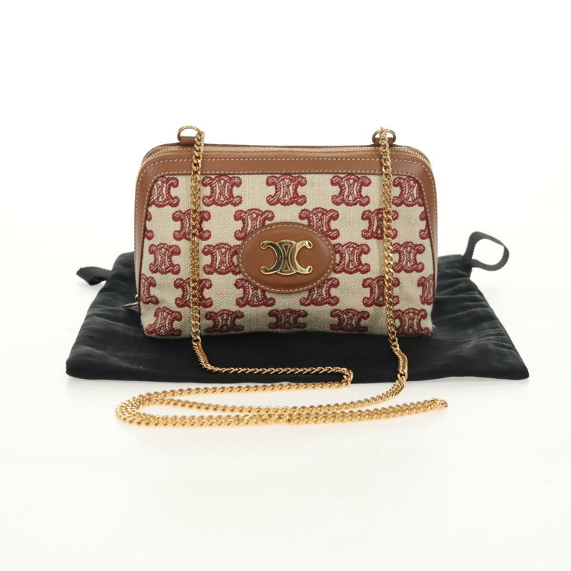 【日本直送】CELINE Triomphe Macadam帆布鏈肩背包 米色金色帆布 正品 154016M-11