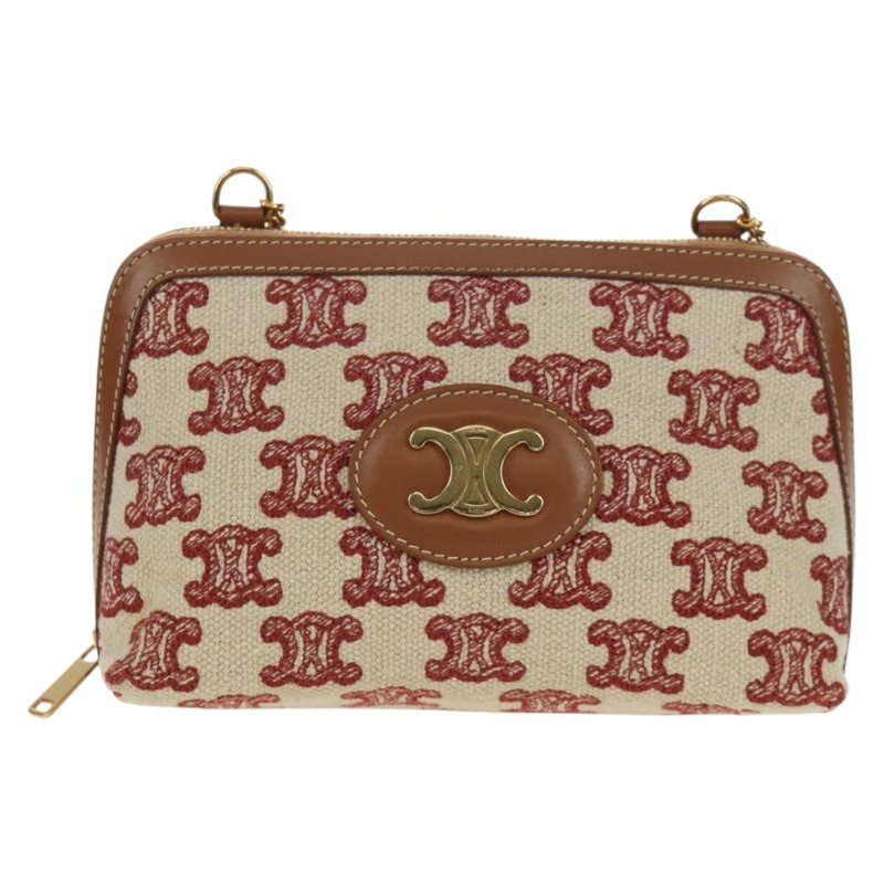 【日本直送】CELINE Triomphe Macadam帆布鏈肩背包 米色金色帆布 正品 154016M-12