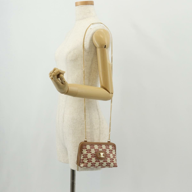 【日本直送】CELINE Triomphe Macadam帆布鏈肩背包 米色金色帆布 正品 154016M-22