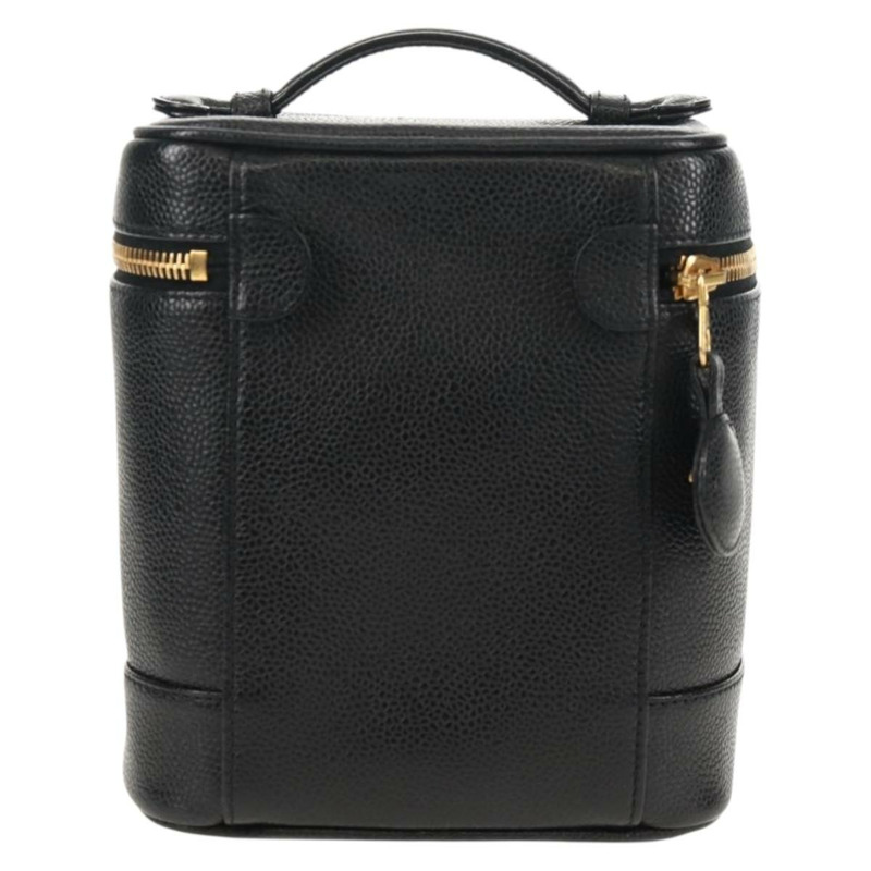 【日本直送】香奈兒 COCO 標誌化妝包，魚子醬皮，黑色，金色 CC 標誌，正品 ka329V-1