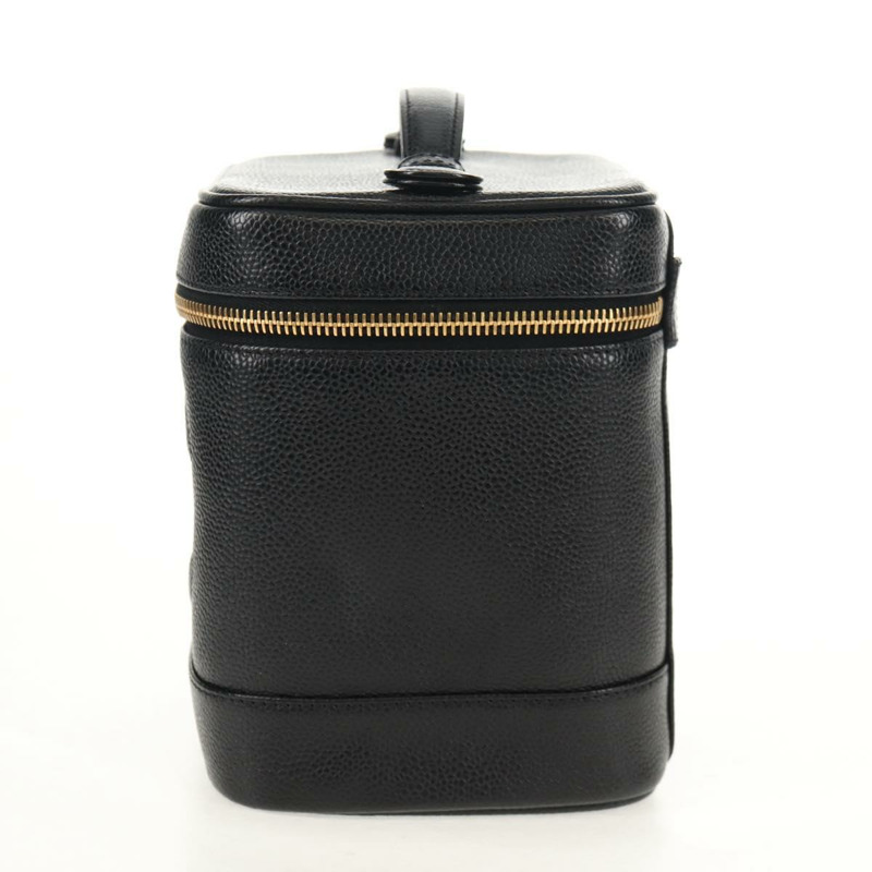 【日本直送】香奈兒 COCO 標誌化妝包，魚子醬皮，黑色，金色 CC 標誌，正品 ka329V-2