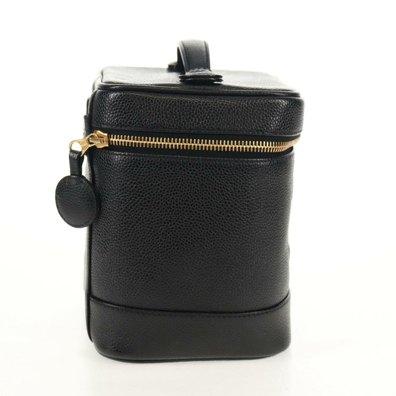 【日本直送】香奈兒 COCO 標誌化妝包，魚子醬皮，黑色，金色 CC 標誌，正品 ka329V-3