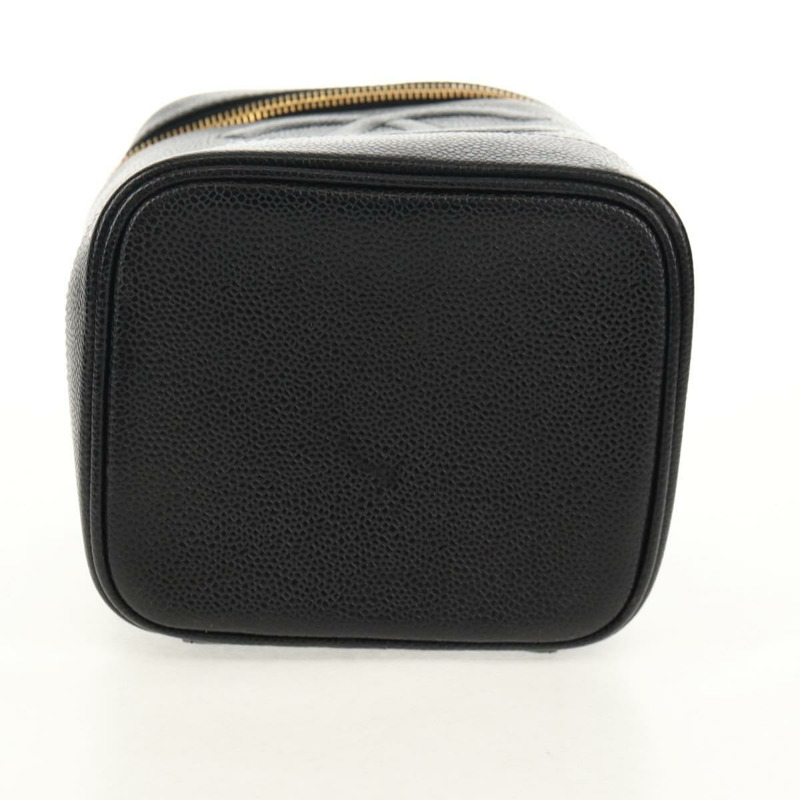 【日本直送】香奈兒 COCO 標誌化妝包，魚子醬皮，黑色，金色 CC 標誌，正品 ka329V-4