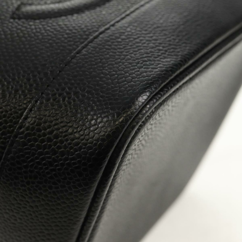 【日本直送】香奈兒 COCO 標誌化妝包，魚子醬皮，黑色，金色 CC 標誌，正品 ka329V-13