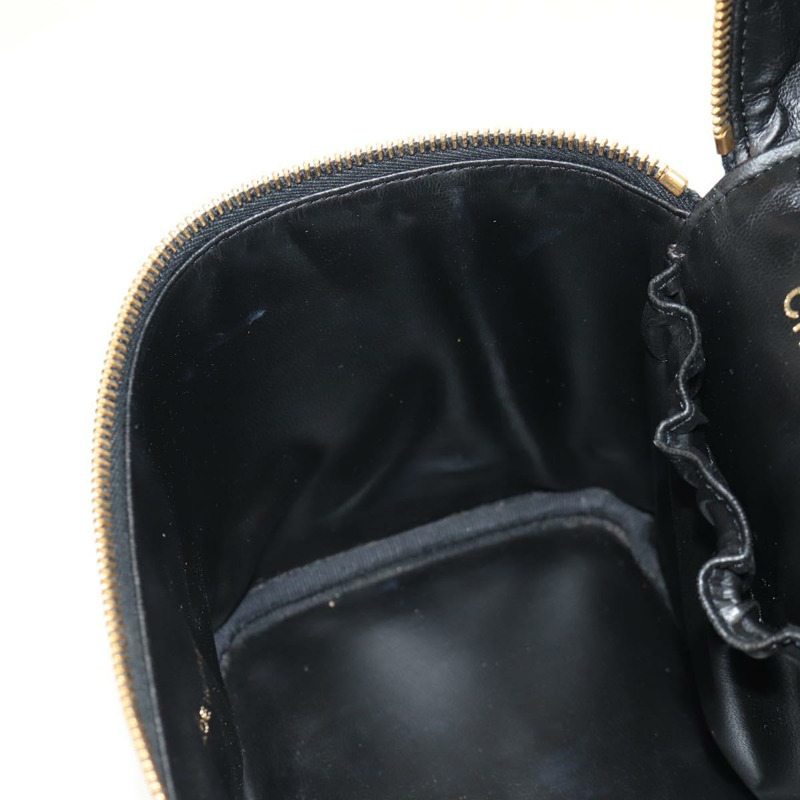 【日本直送】香奈兒 COCO 標誌化妝包，魚子醬皮，黑色，金色 CC 標誌，正品 ka329V-22